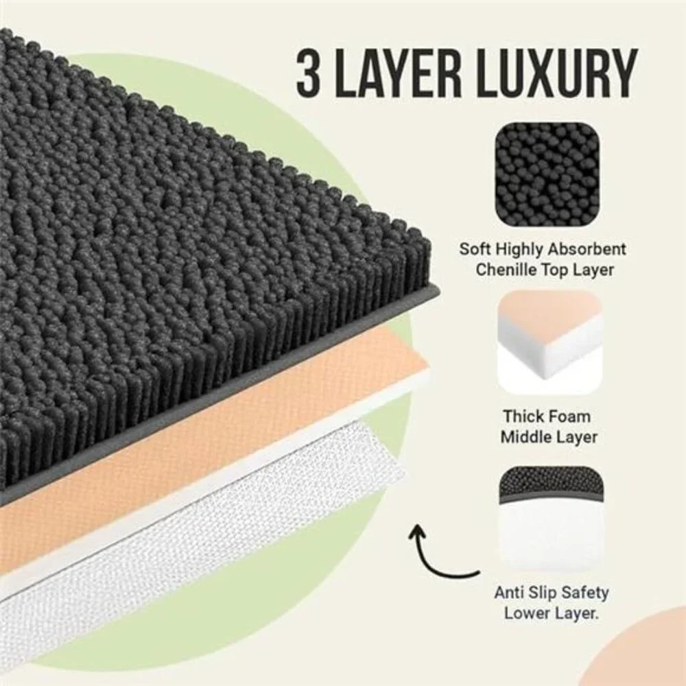 Chenille bath mat soft absorbent quick dry non slip bathroom rug washable floor